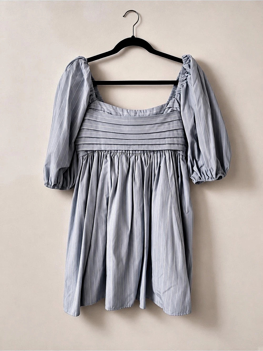 Abercrombie & Fitch Emerson Poplin Puff Sleeve Mini Dress Blue Large
